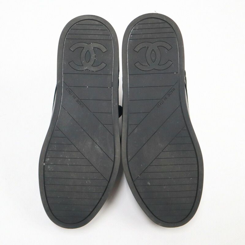 Chanel High Cut Sneakers Shoelace Type Leather Black 37