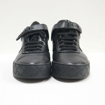 Chanel High Cut Sneakers Shoelace Type Leather Black 37