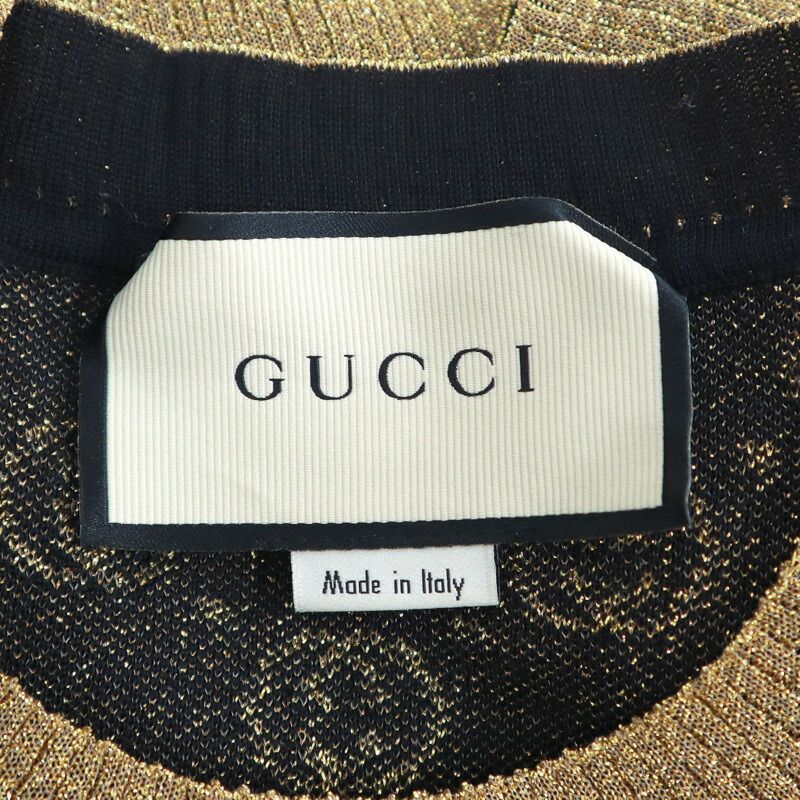 Gucci Top GG Cotton Lam Short Sleeve Black Gold