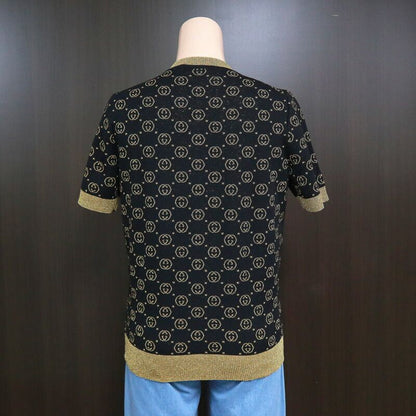 Gucci Top GG Cotton Lam Short Sleeve Black Gold