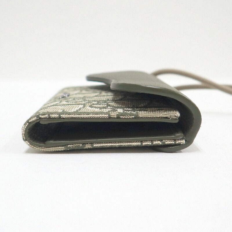 Dior Saddle Flap Card Case Bifold Wallet Canvas Leather Multi Green :multi X