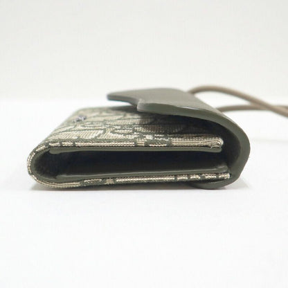 Dior Saddle Flap Card Case Bifold Wallet Canvas Leather Multi Green :multi X