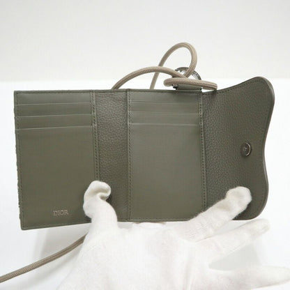 Dior Saddle Flap Card Case Bifold Wallet Canvas Leather Multi Green :multi X