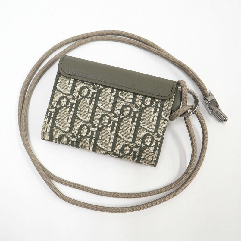 Dior Saddle Flap Card Case Bifold Wallet Canvas Leather Multi Green :multi X