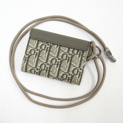 Dior Saddle Flap Card Case Bifold Wallet Canvas Leather Multi Green :multi X