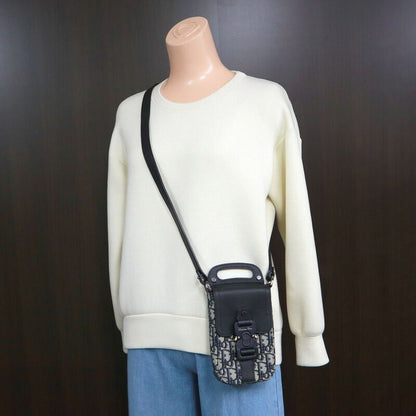 Dior Saddlebar Pouch Shoulder Bag Blue Leather Navy Black Beige