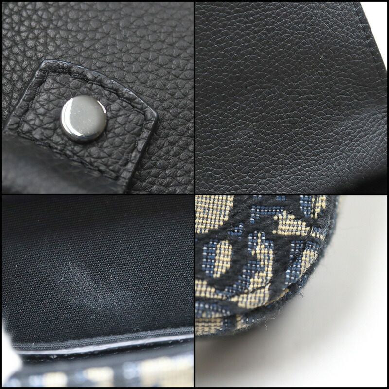 Dior Saddlebar Pouch Shoulder Bag Blue Leather Navy Black Beige