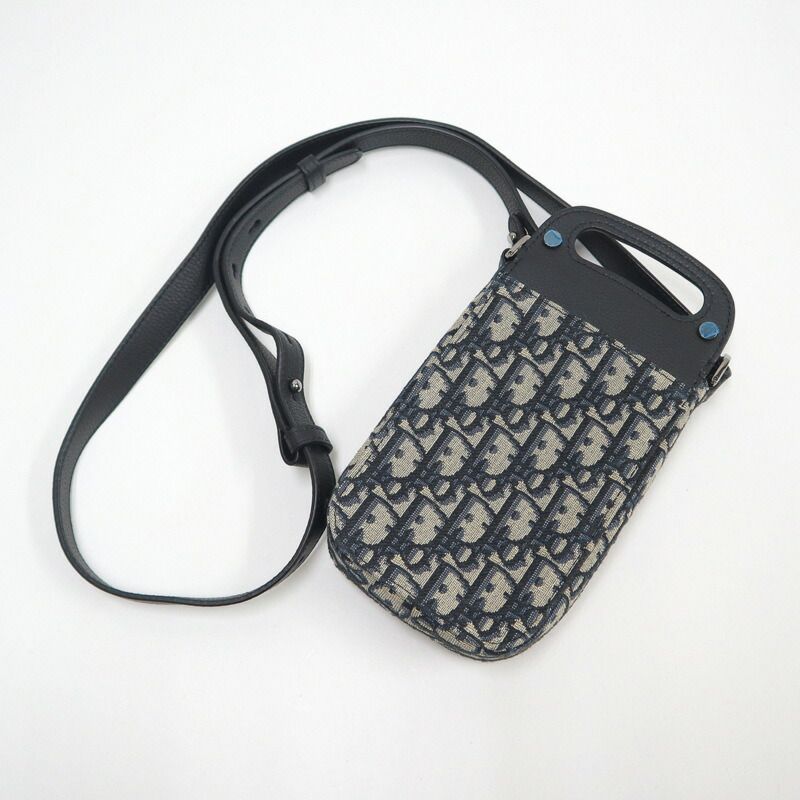 Dior Saddlebar Pouch Shoulder Bag Blue Leather Navy Black Beige