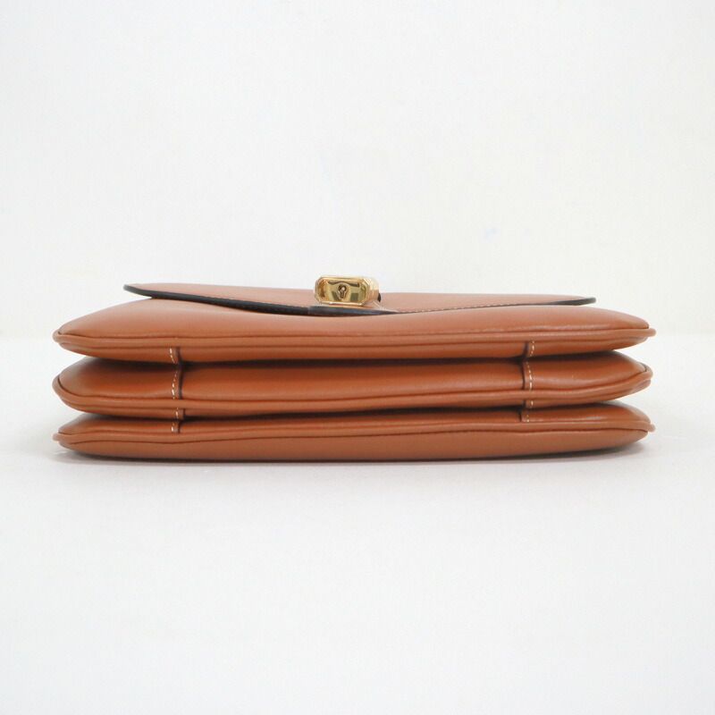 Celine Tab Shoulder Bag Leather Brown Gold