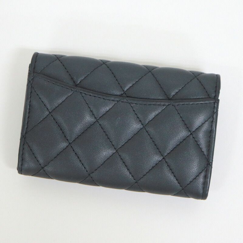 Chanel Quilted Coin Case Lambskin So Black Silver