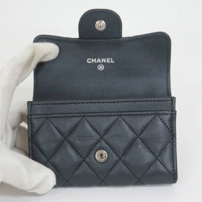 Chanel Quilted Coin Case Lambskin So Black Silver