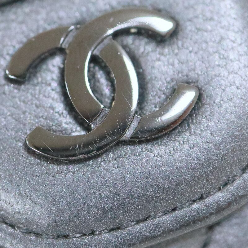Chanel Quilted Coin Case Lambskin So Black Silver