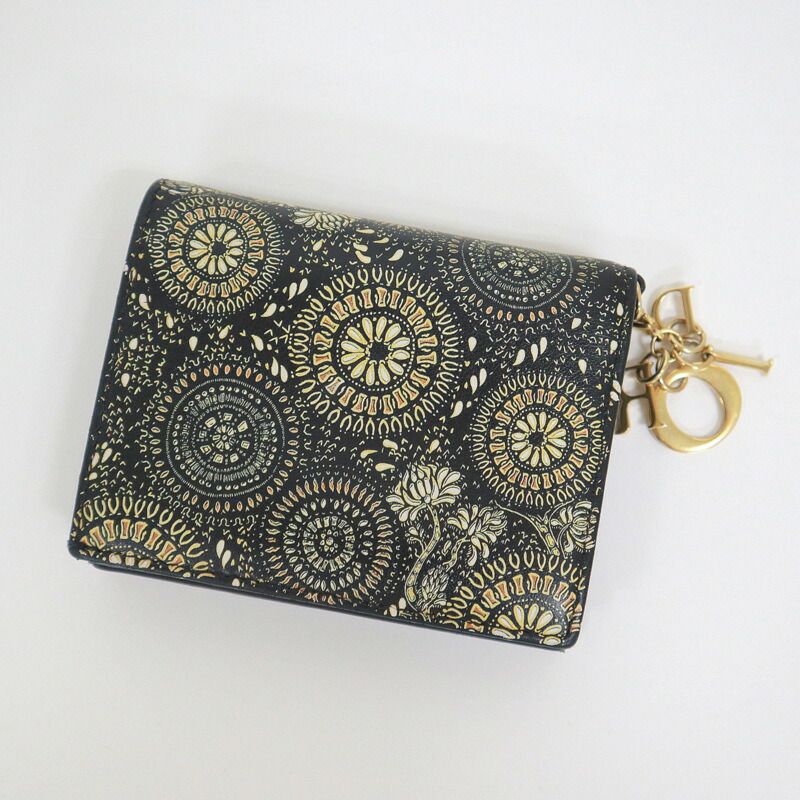 Dior Bifold Compact Wallet Giraffe Black Yellow Leather X