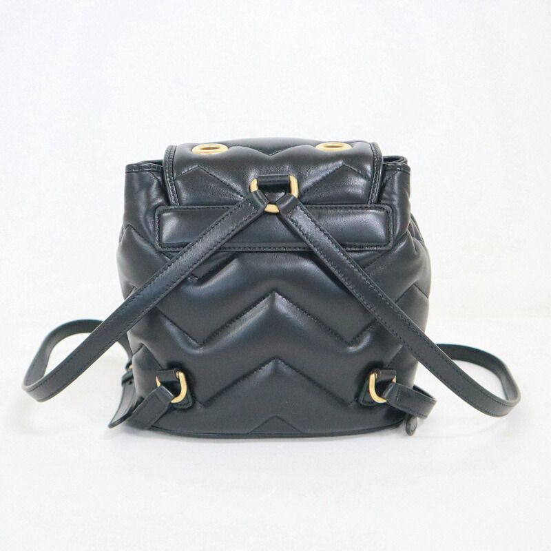 Gucci GG Marmont Backpack Black Gold Leather X