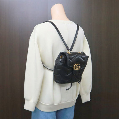 Gucci GG Marmont Backpack Black Gold Leather X