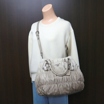 Prada Gathered 2-Way Shoulder Bag Leather Gray Gradient Gradation
