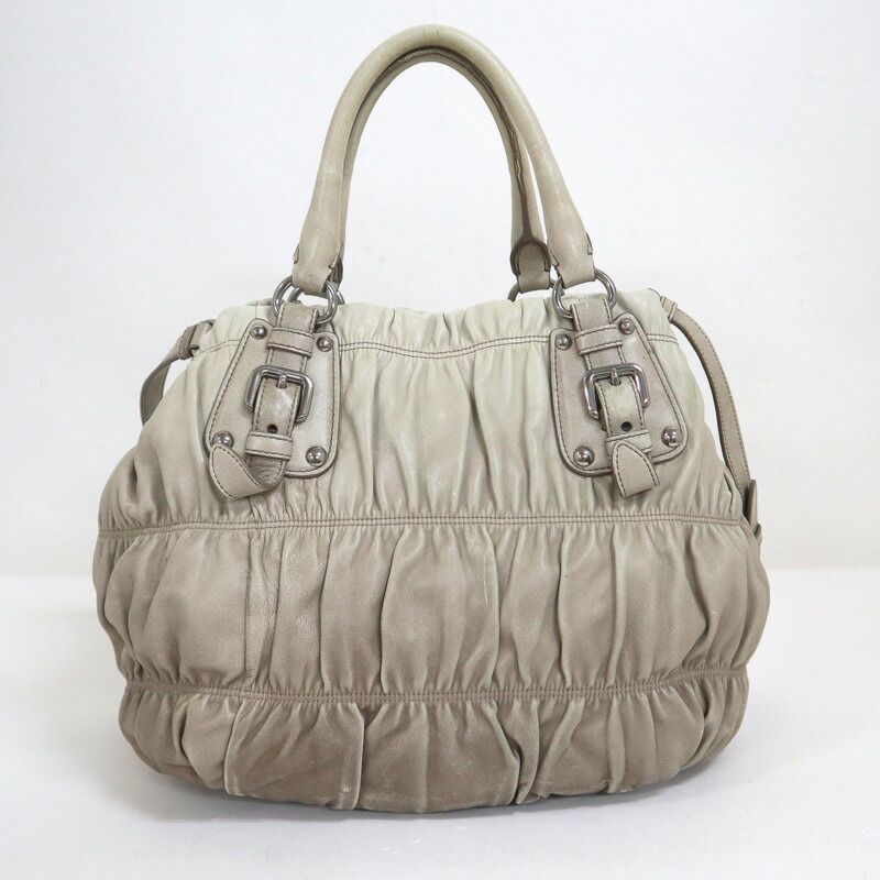 Prada Gathered 2-Way Shoulder Bag Leather Gray Gradient Gradation