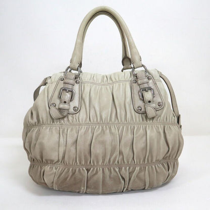 Prada Gathered 2-Way Shoulder Bag Leather Gray Gradient Gradation