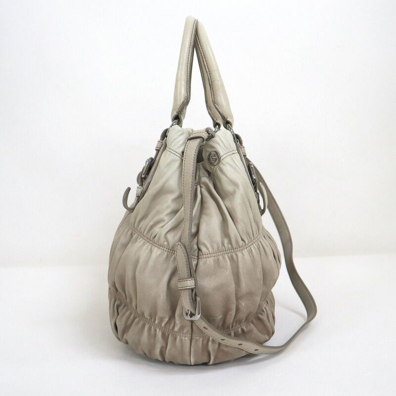 Prada Gathered 2-Way Shoulder Bag Leather Gray Gradient Gradation