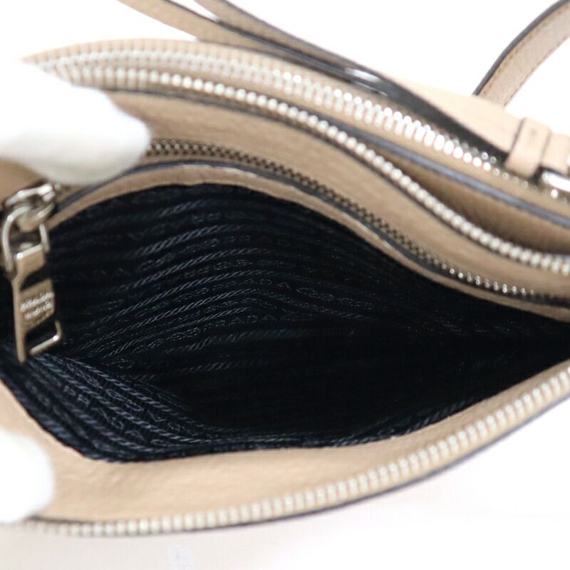 Prada Shoulder Bag Gray Leather Greige