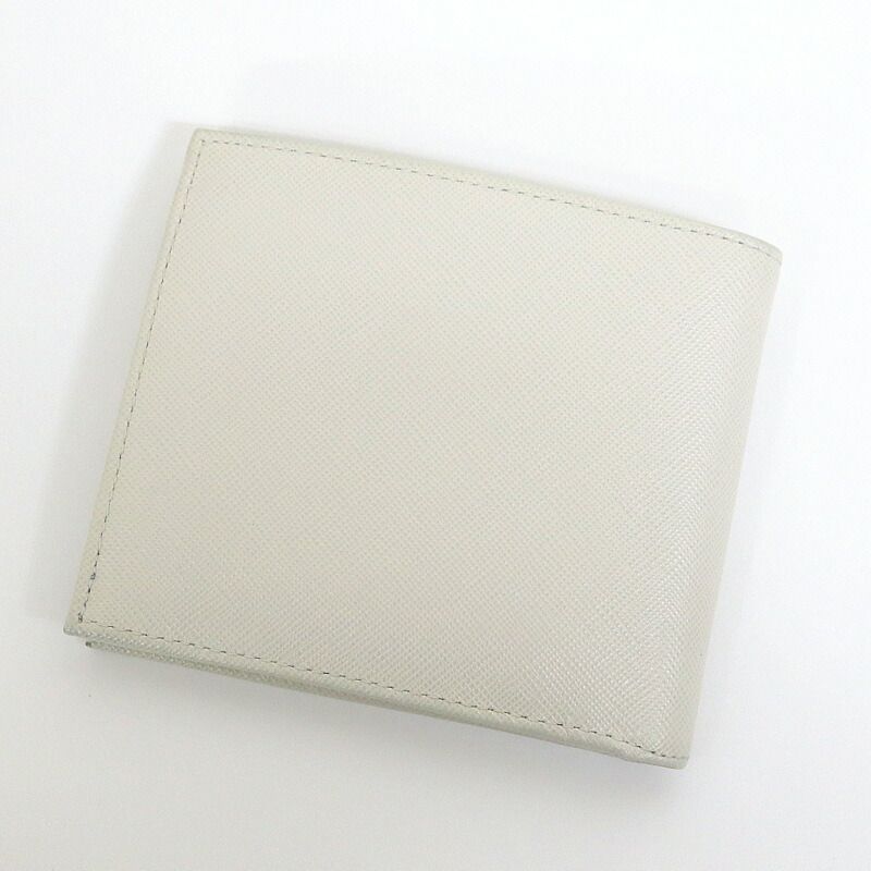 Prada Bifold Compact Wallet Saffiano Leather White Silver