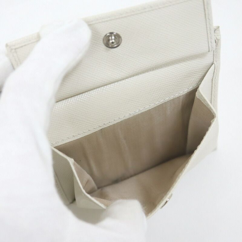 Prada Bifold Compact Wallet Saffiano Leather White Silver