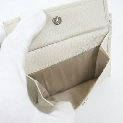 Prada Bifold Compact Wallet Saffiano Leather White Silver