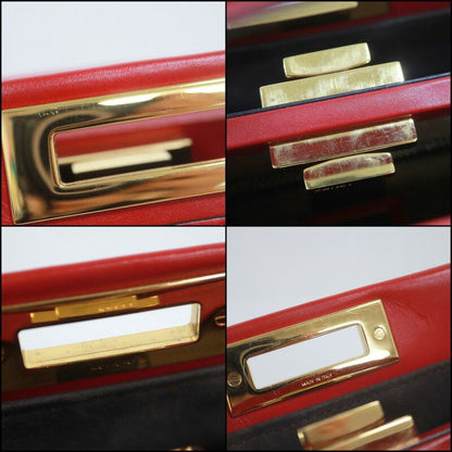 Fendi Peekaboo Shoulder Bag Leather Scarf :red