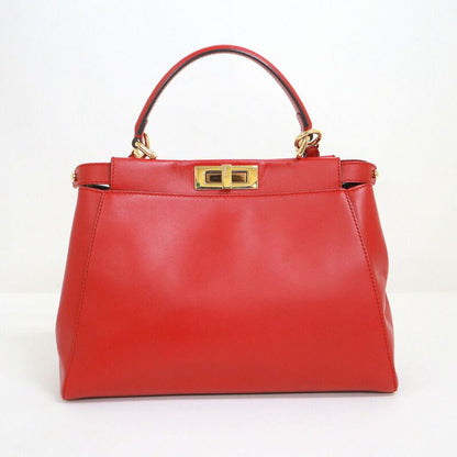 Fendi Peekaboo Shoulder Bag Leather Scarf :red