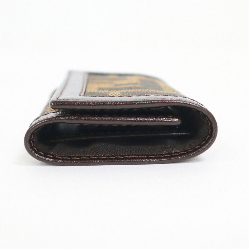 Fendi Key Case 6 Rows Zucca Pattern Leather Canvas Silver Brown Key Holder X Black