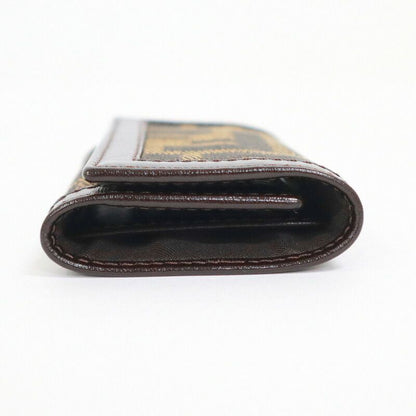 Fendi Key Case 6 Rows Zucca Pattern Leather Canvas Silver Brown Key Holder X Black