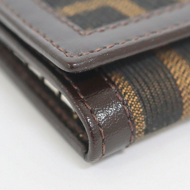 Fendi Key Case 6 Rows Zucca Pattern Leather Canvas Silver Brown Key Holder X Black
