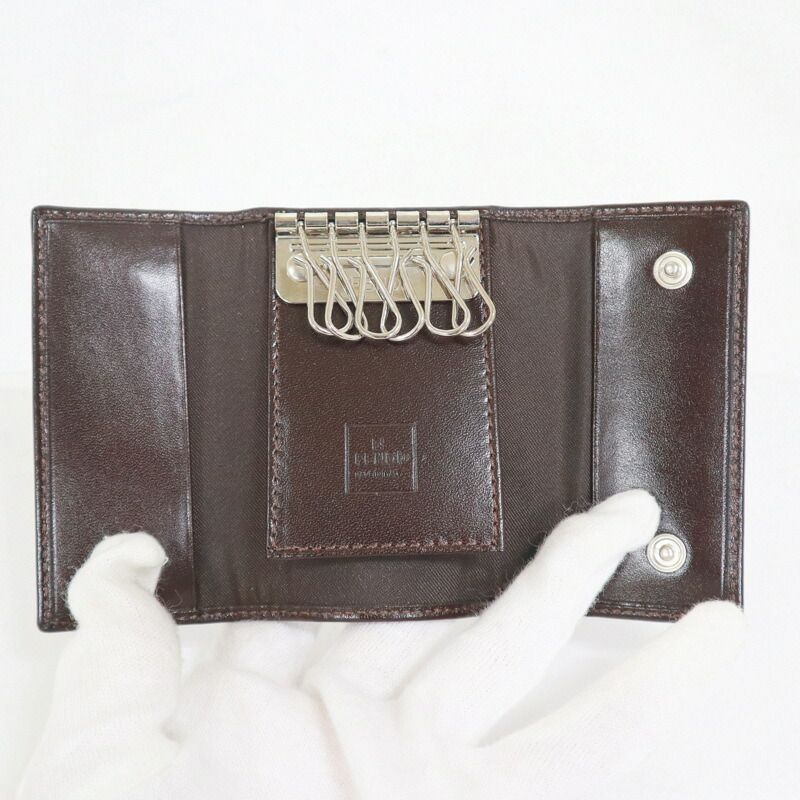 Fendi Key Case 6 Rows Zucca Pattern Leather Canvas Silver Brown Key Holder X Black