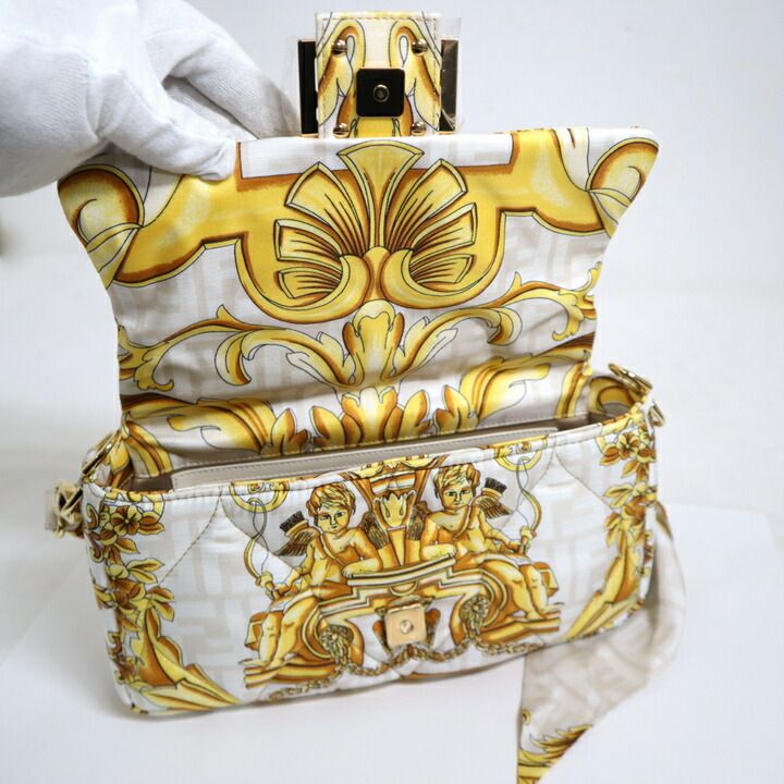 Fendi Che Mamma Bucket White Yellow Silk Leather X