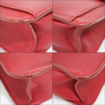 Celine Chain Shoulder Bag Leather Red Gold :red