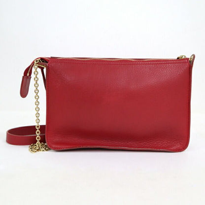 Celine Chain Shoulder Bag Leather Red Gold :red