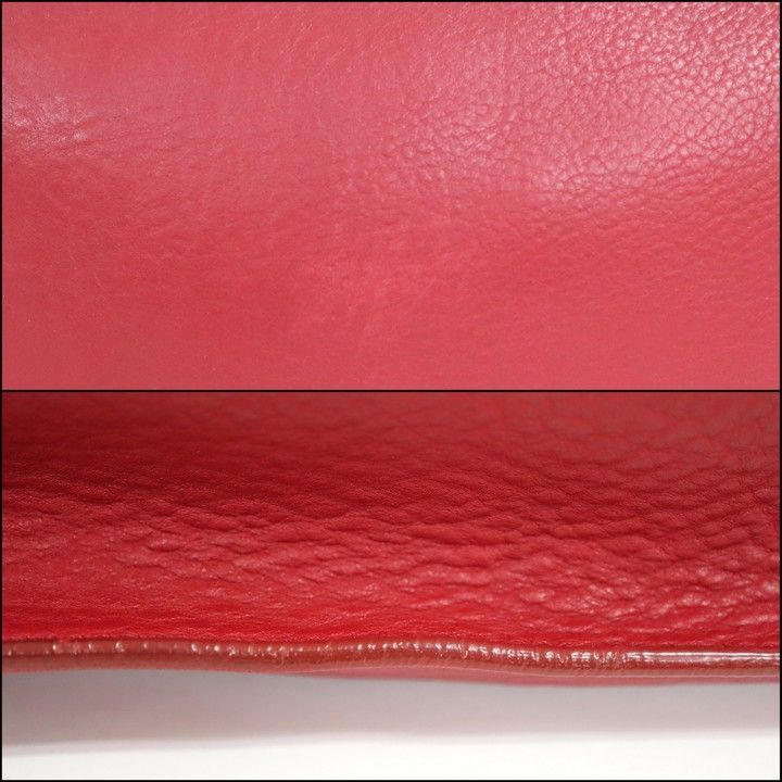 Celine Chain Shoulder Bag Leather Red Gold :red