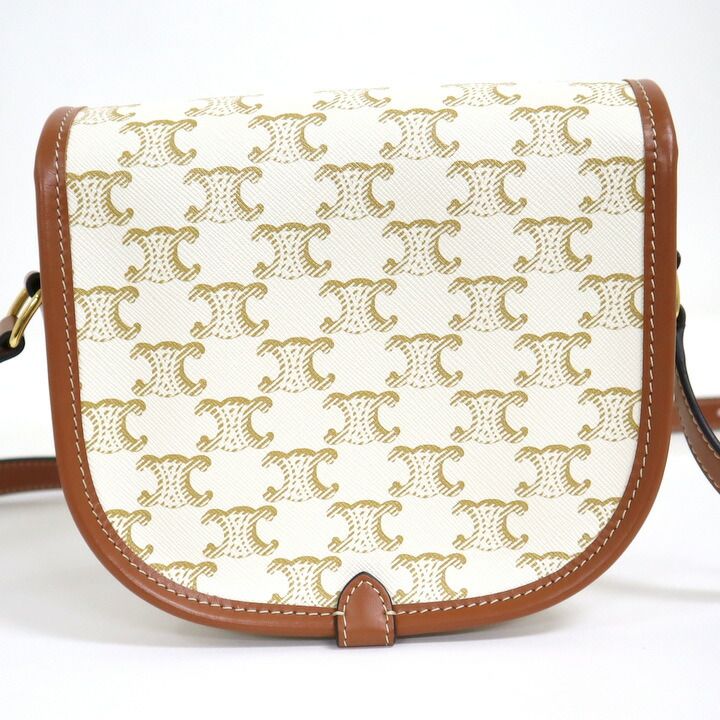 Celine Triomphe Canvas Folco Shoulder Bag White