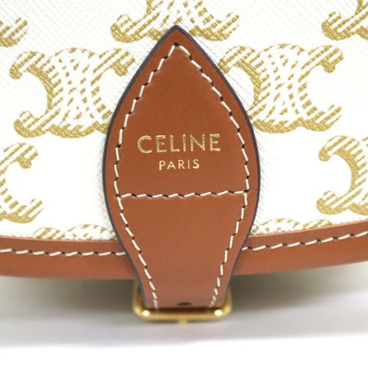 Celine Triomphe Canvas Folco Shoulder Bag White