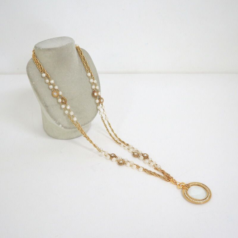 Chanel Loupe Necklace Gold White Faux Pearl X