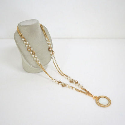 Chanel Loupe Necklace Gold White Faux Pearl X