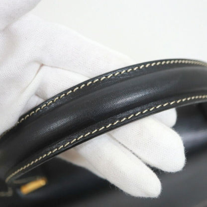 Celine Flap Handbag Leather Black Gold