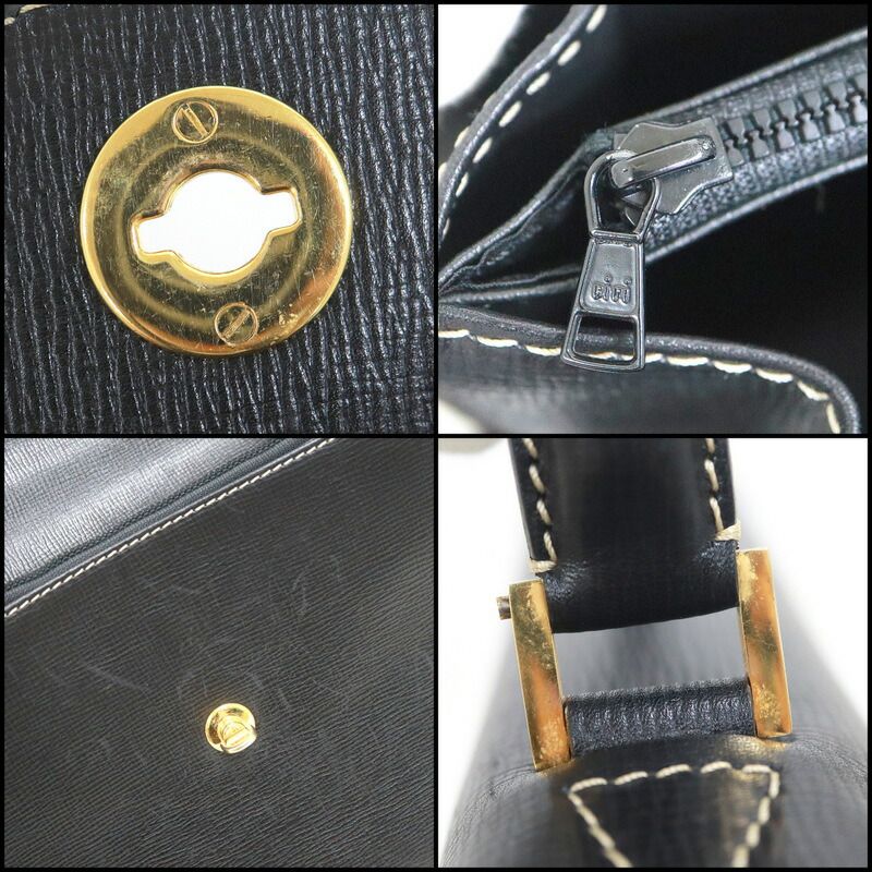 Celine Flap Handbag Leather Black Gold