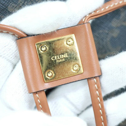 Celine Triomphe Cabas Drawstring Tote Dark Brown Leather
