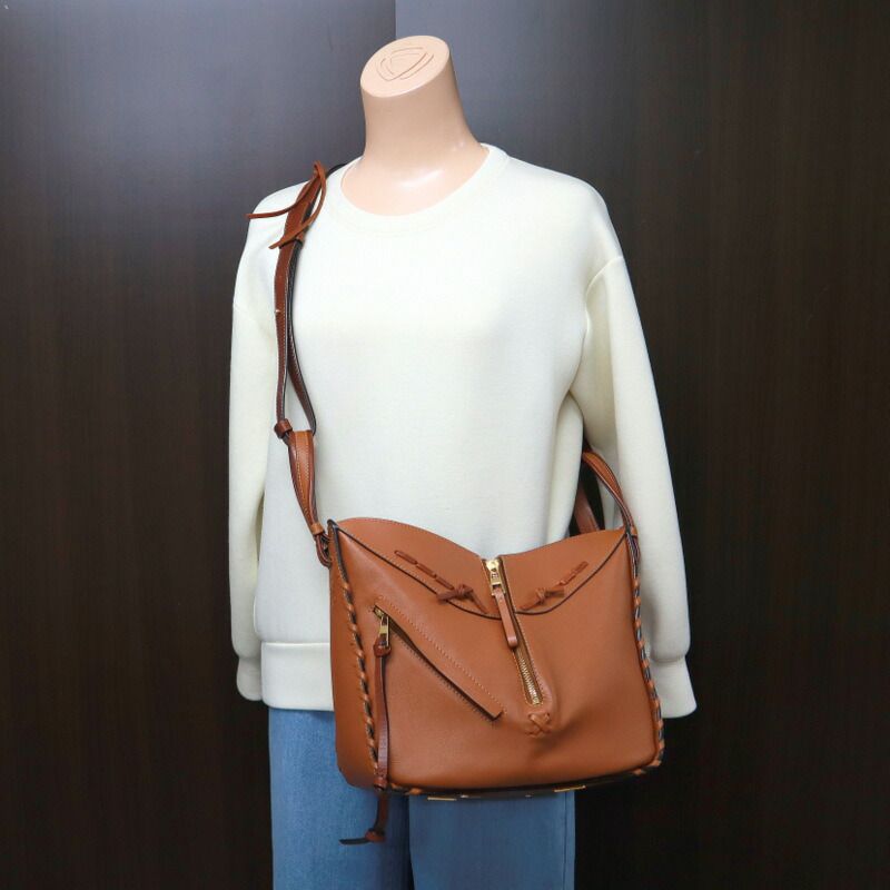 Loewe Hammock Small Shoulder Bag Leather Lace Brown Gold Black