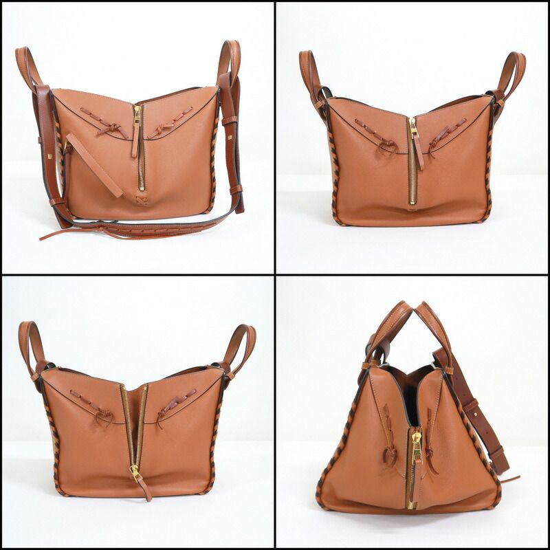 Loewe Hammock Small Shoulder Bag Leather Lace Brown Gold Black