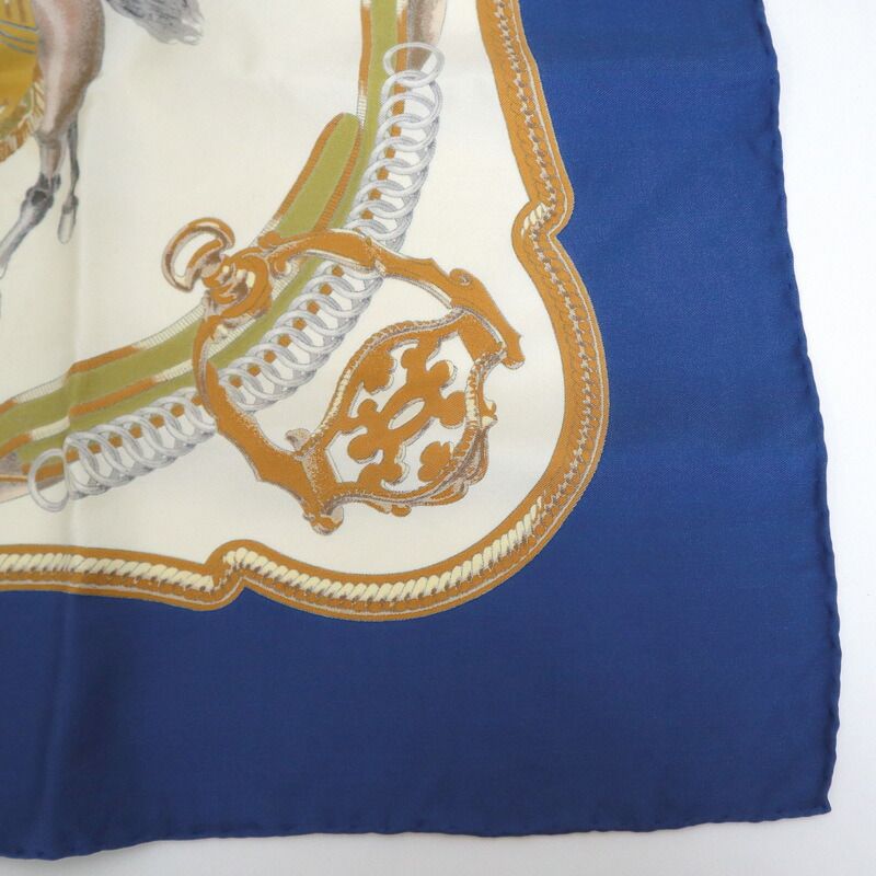 Hermes Carre 90 Horse Riding Scene Silk Blue Scarf