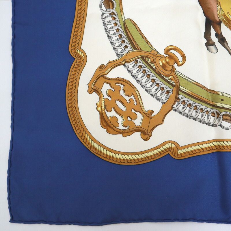 Hermes Carre 90 Horse Riding Scene Silk Blue Scarf