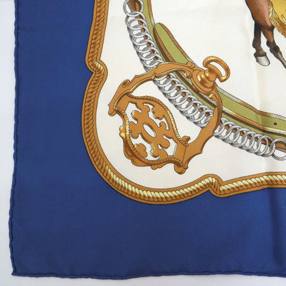 Hermes Carre 90 Horse Riding Scene Silk Blue Scarf