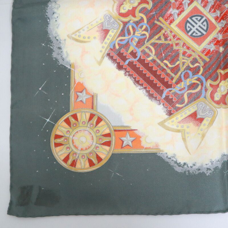 Hermes Carre 90 Magic la Magie Gray Orange Silk Scarf